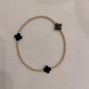 ENewton signature cross gold pattern 2mm bead bracelet in “black”